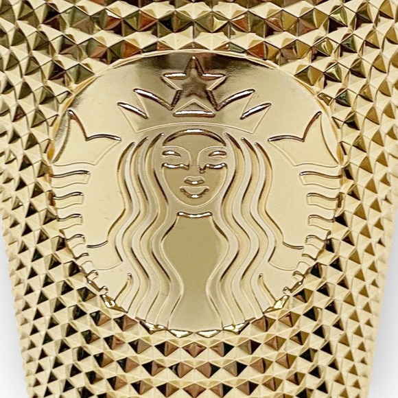 Starbucks Gold Studded Tumbler 16 oz Grande Holiday 2022 Metallic Bling Cold Cup - Picture 2 of 10
